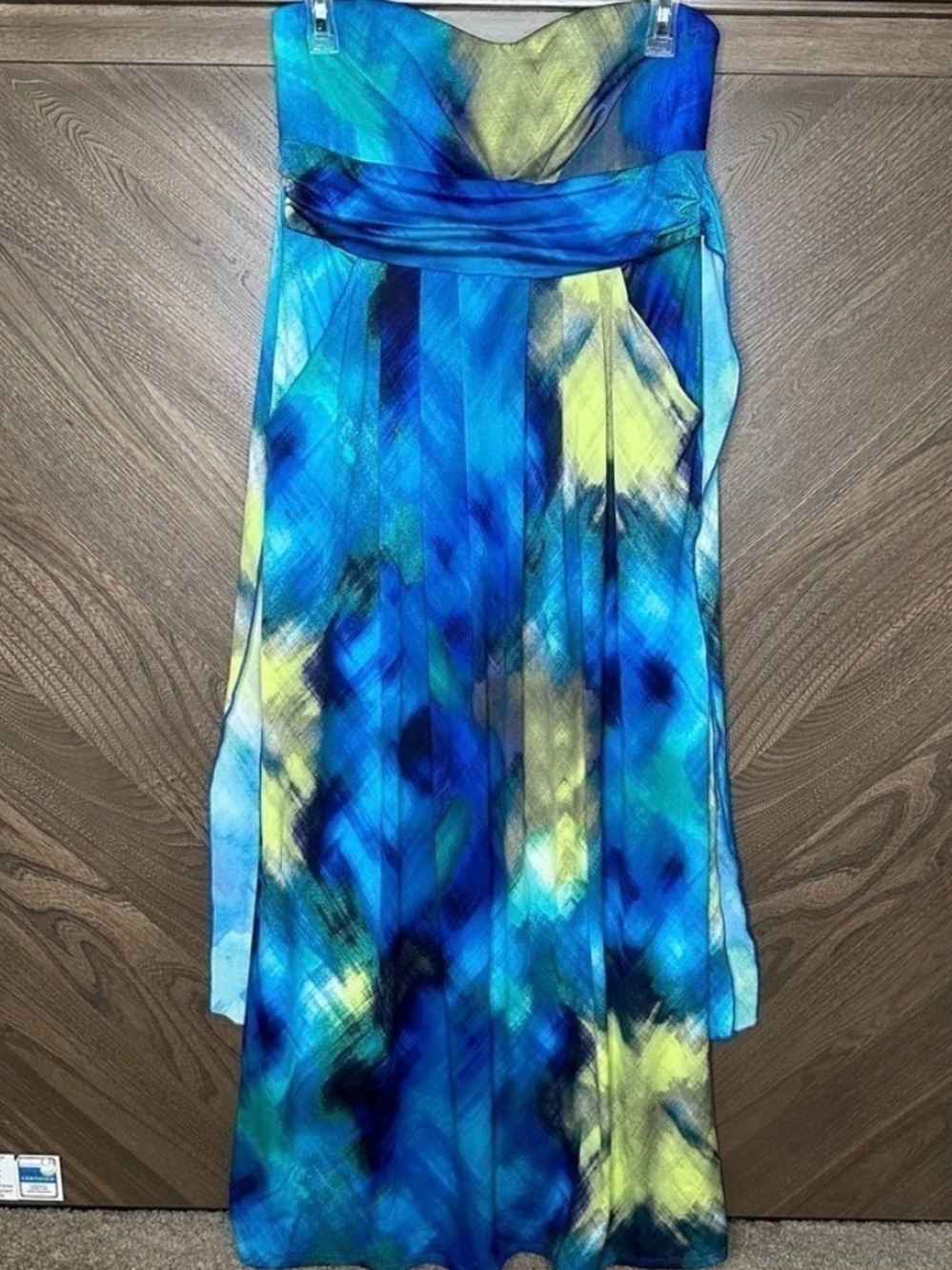 Strapless Marble Green Blue Maxi Dress size L EUC